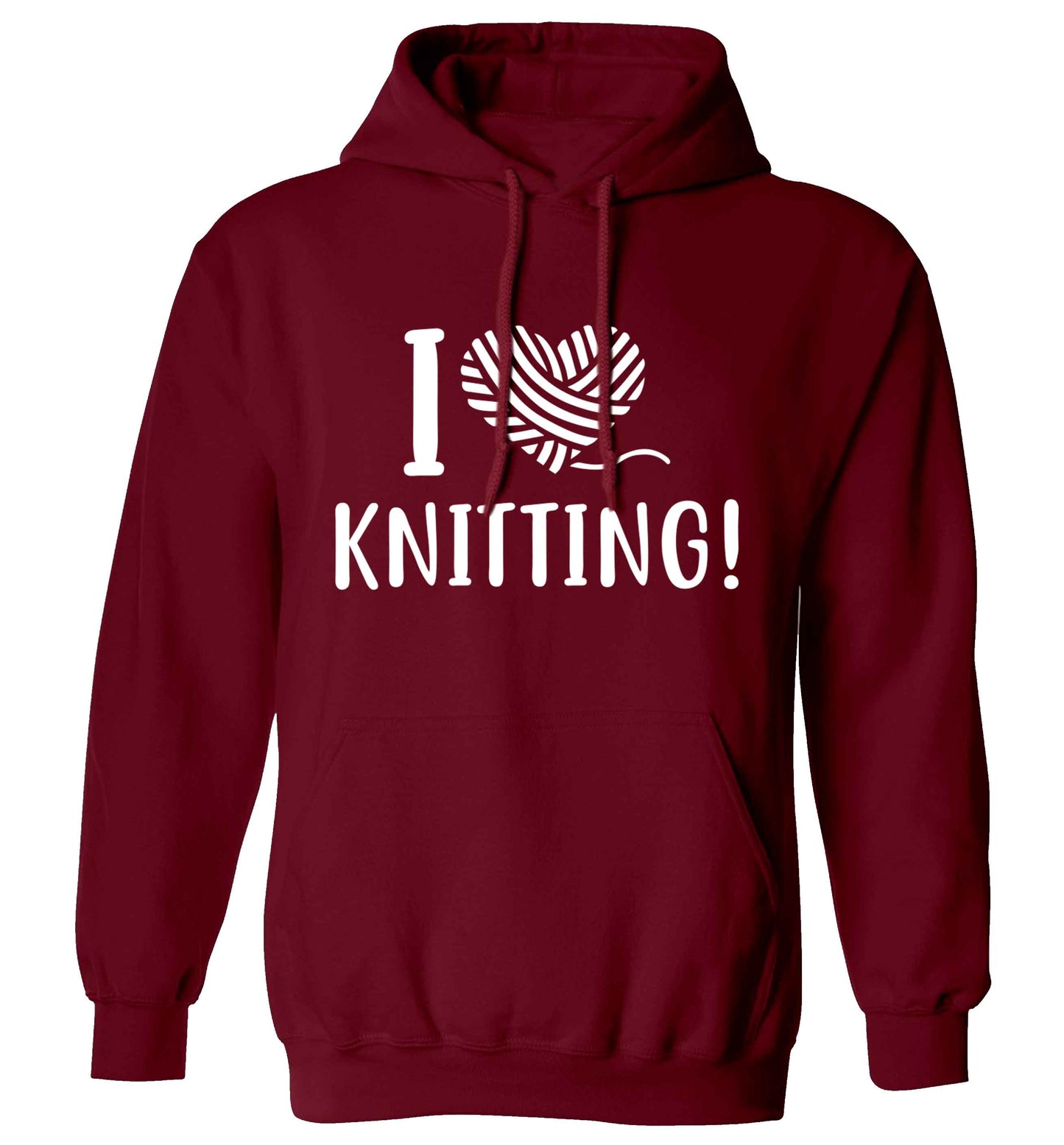 I love knitting adults unisex maroon hoodie 2XL