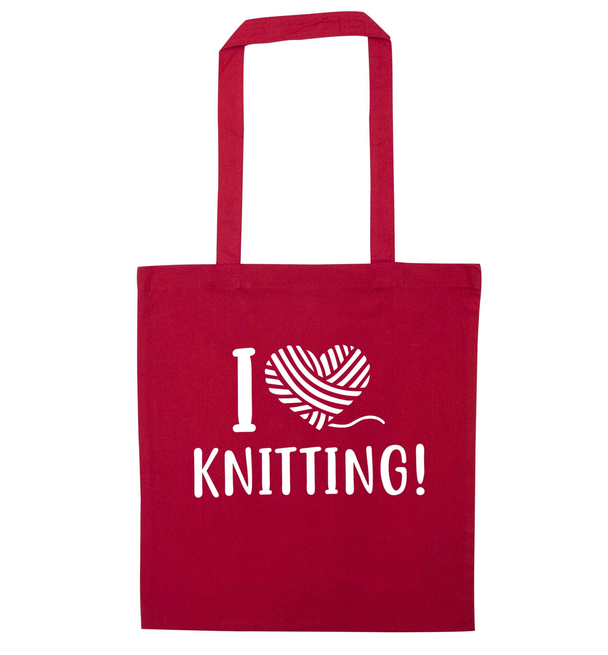 I love knitting red tote bag
