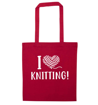 I love knitting red tote bag
