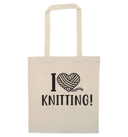 I love knitting natural tote bag