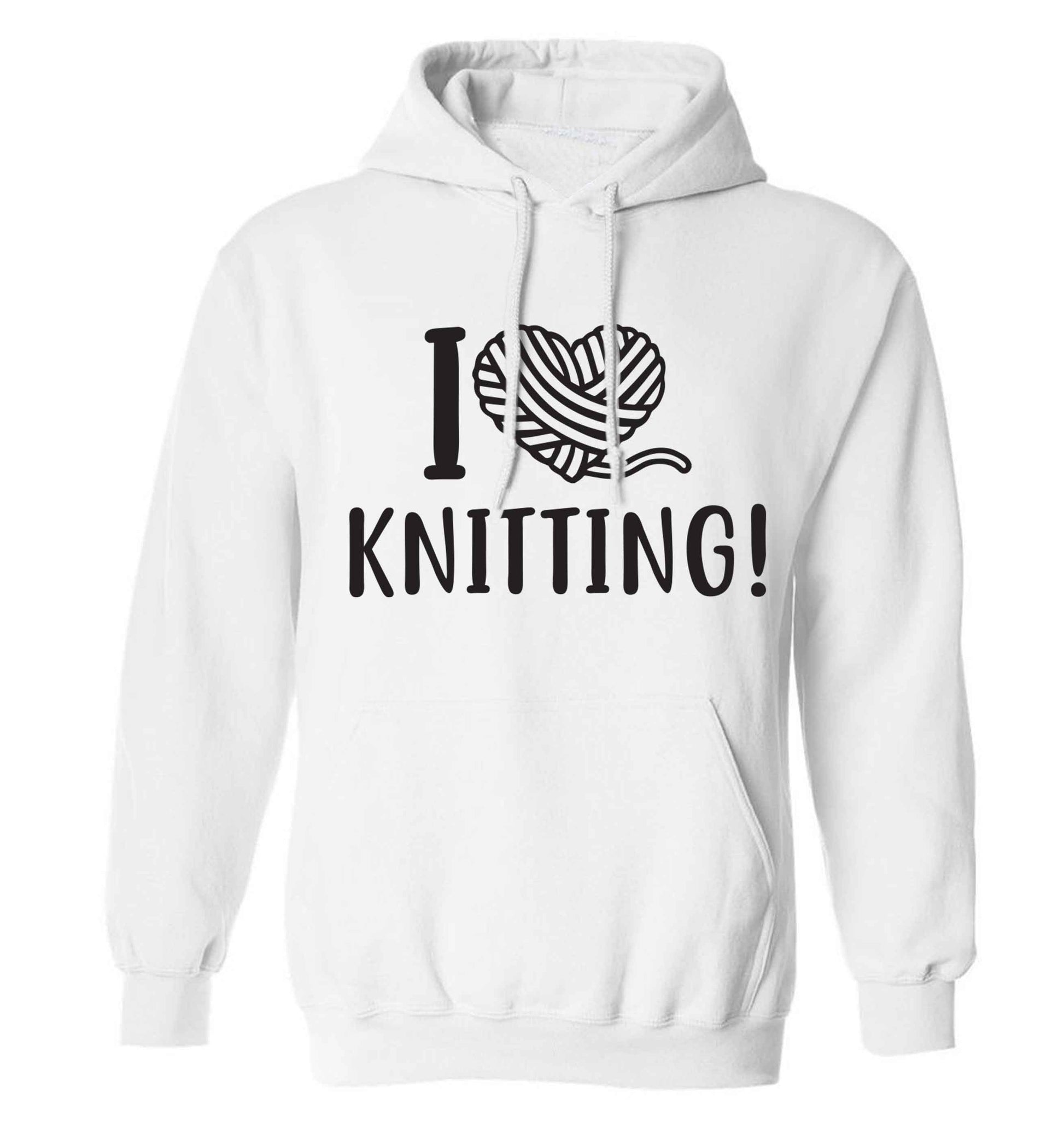 I love knitting adults unisex white hoodie 2XL
