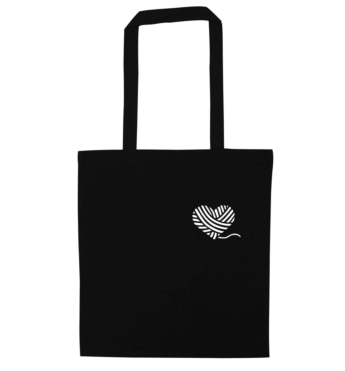 Knitted heart pocket black tote bag