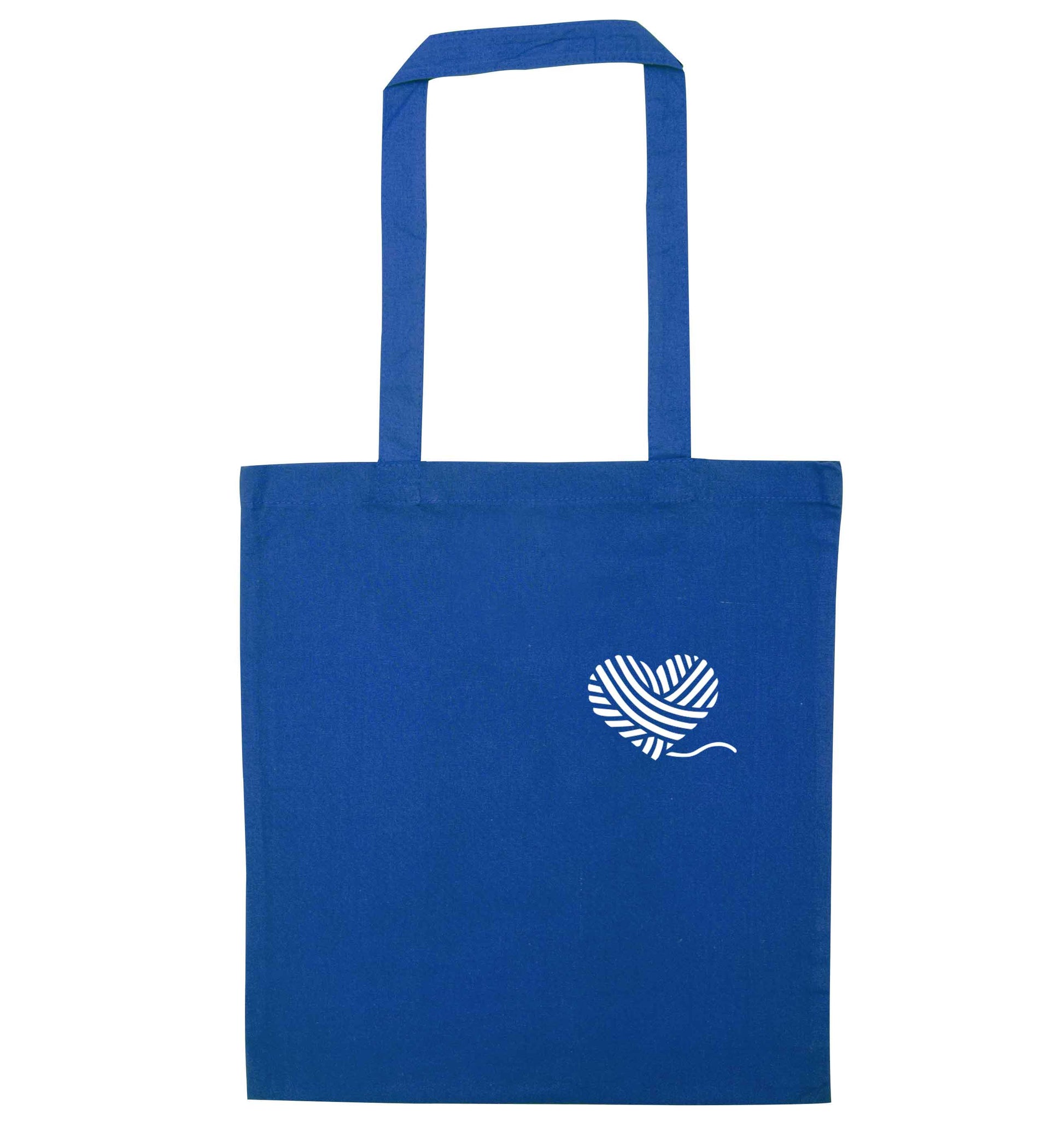 Knitted heart pocket blue tote bag
