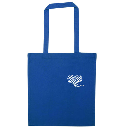 Knitted heart pocket blue tote bag