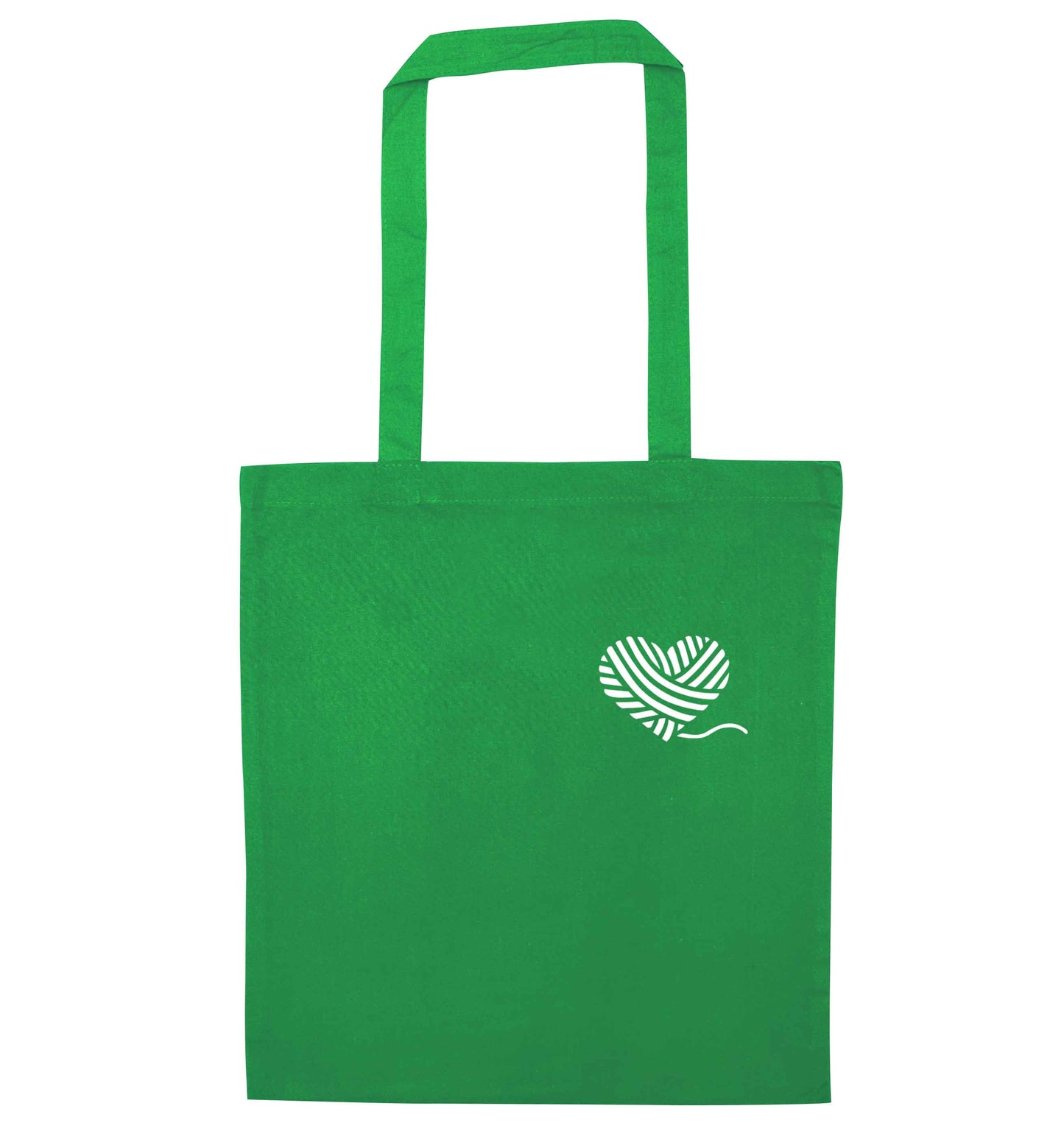 Knitted heart pocket green tote bag