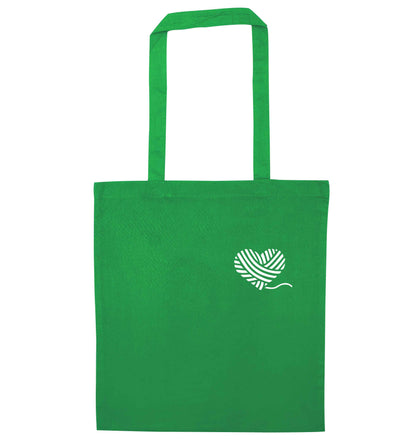 Knitted heart pocket green tote bag