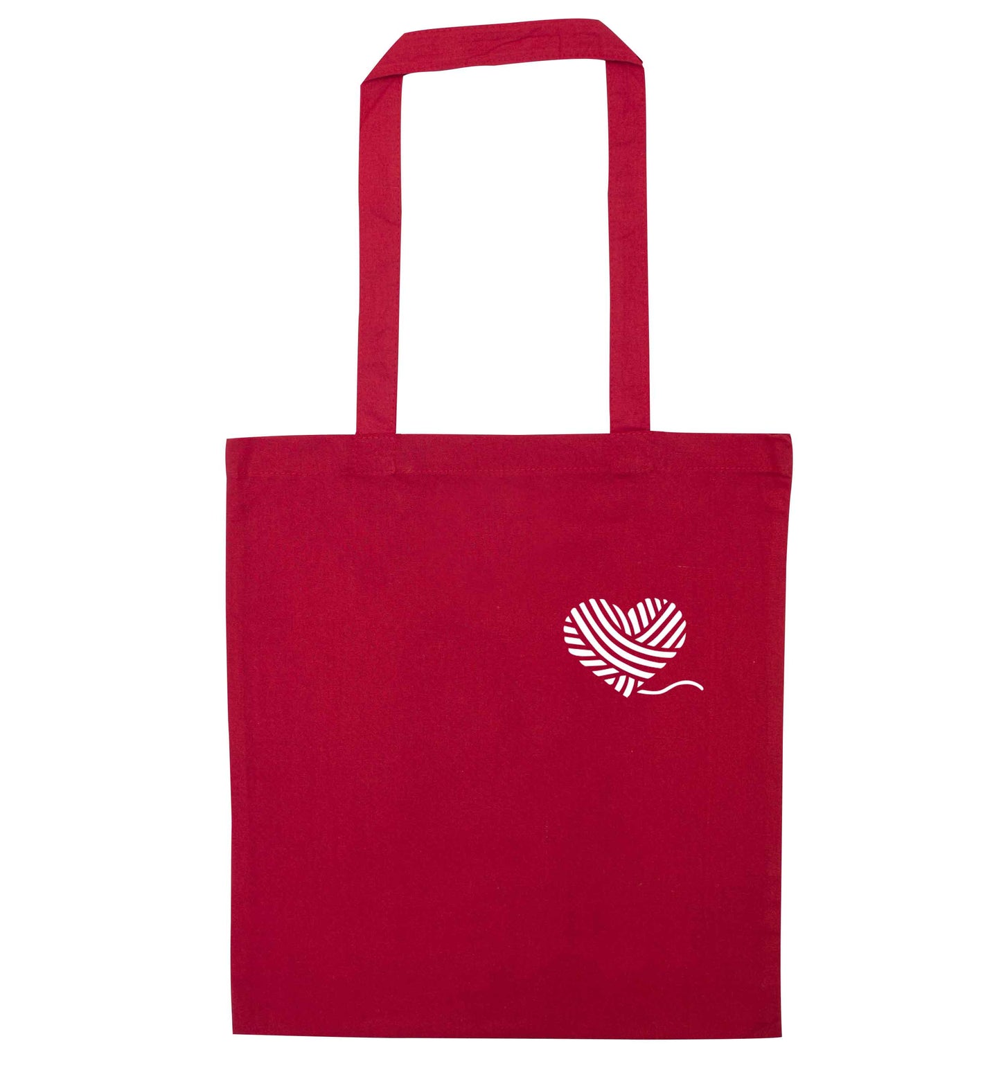 Knitted heart pocket red tote bag