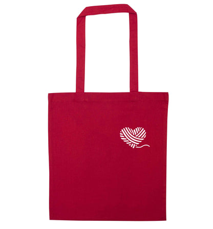 Knitted heart pocket red tote bag
