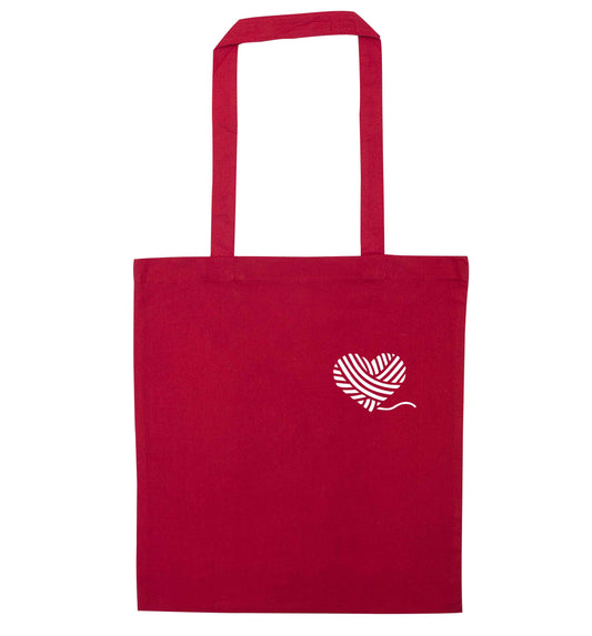 Knitted heart pocket red tote bag