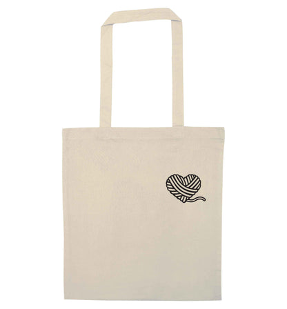 Knitted heart pocket natural tote bag