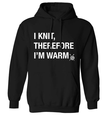 I knit therefore I'm warm adults unisex black hoodie 2XL