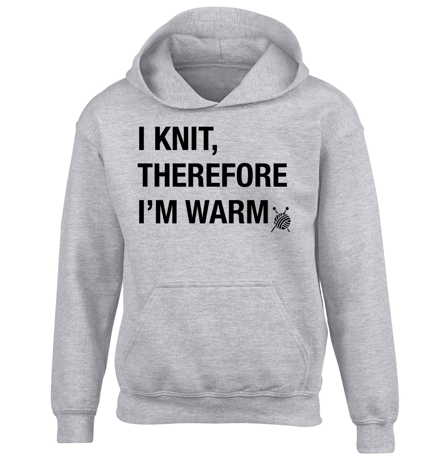 I knit therefore I'm warm children's grey hoodie 12-13 Years