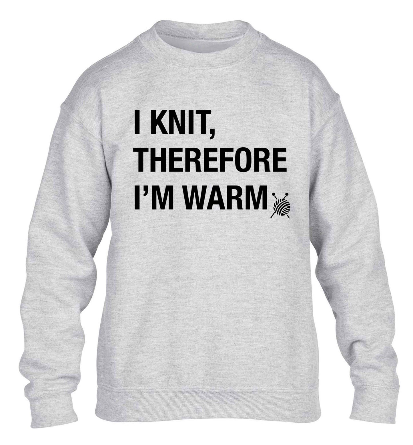 I knit therefore I'm warm children's grey sweater 12-13 Years