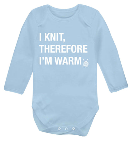 I knit therefore I'm warm Baby Vest long sleeved pale blue 6-12 months