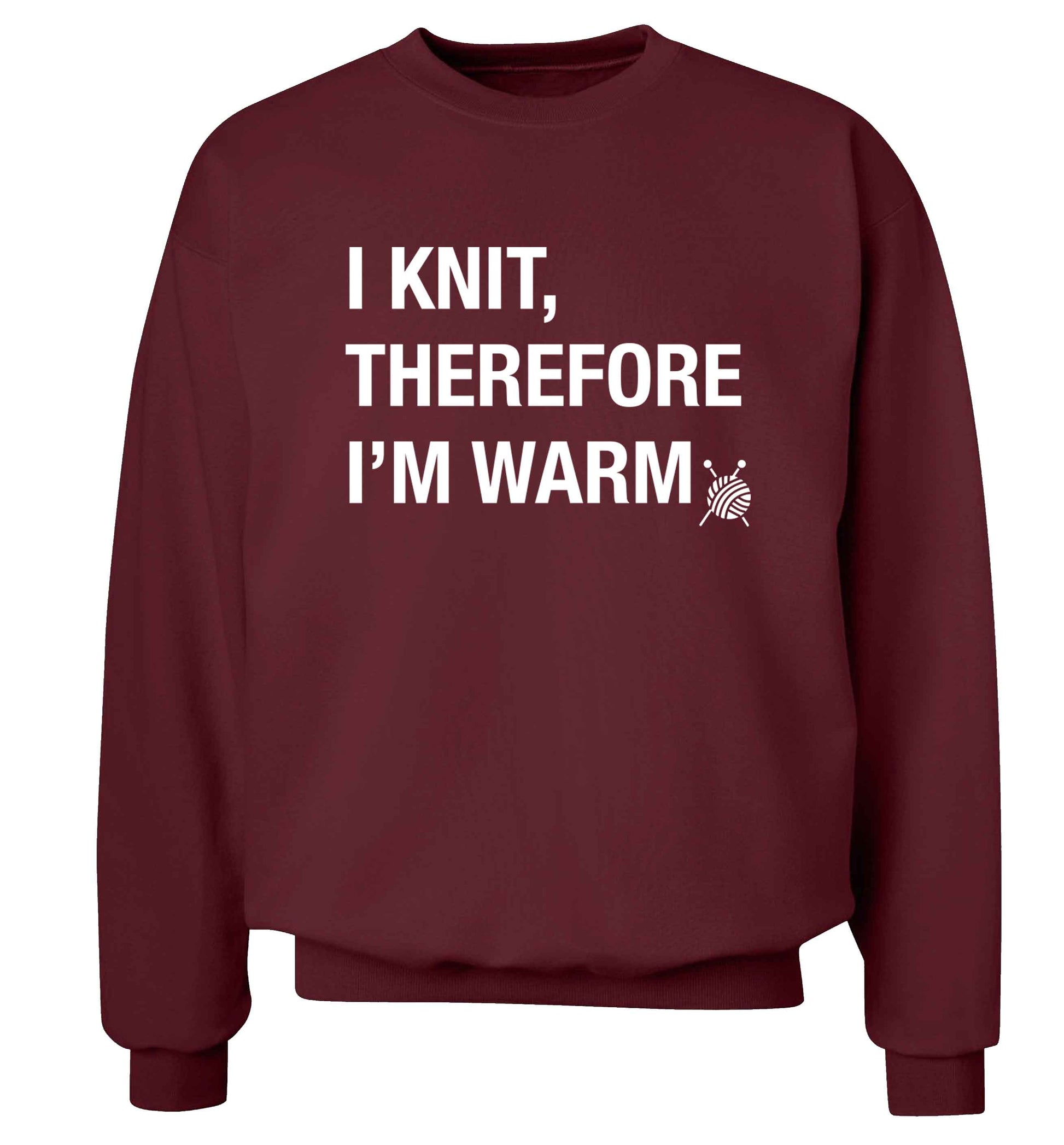 I knit therefore I'm warm Adult's unisex maroon Sweater 2XL