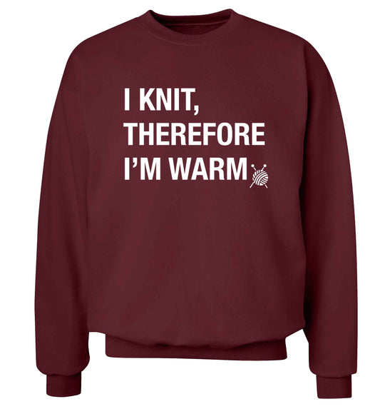 I knit therefore I'm warm Adult's unisex maroon Sweater 2XL