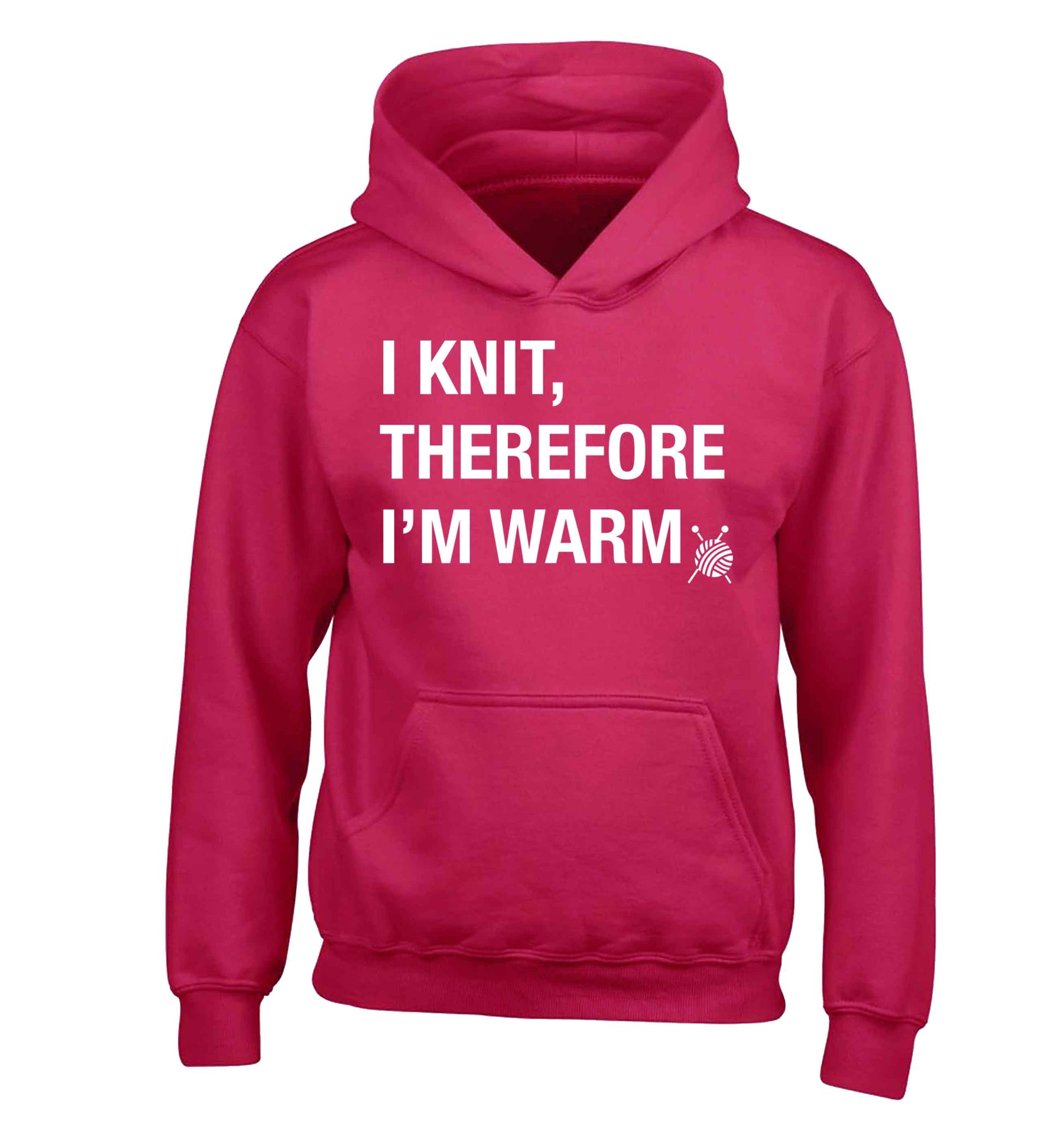 I knit therefore I'm warm children's pink hoodie 12-13 Years