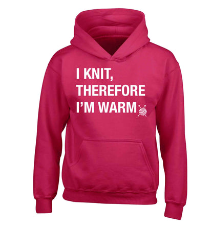 I knit therefore I'm warm children's pink hoodie 12-13 Years