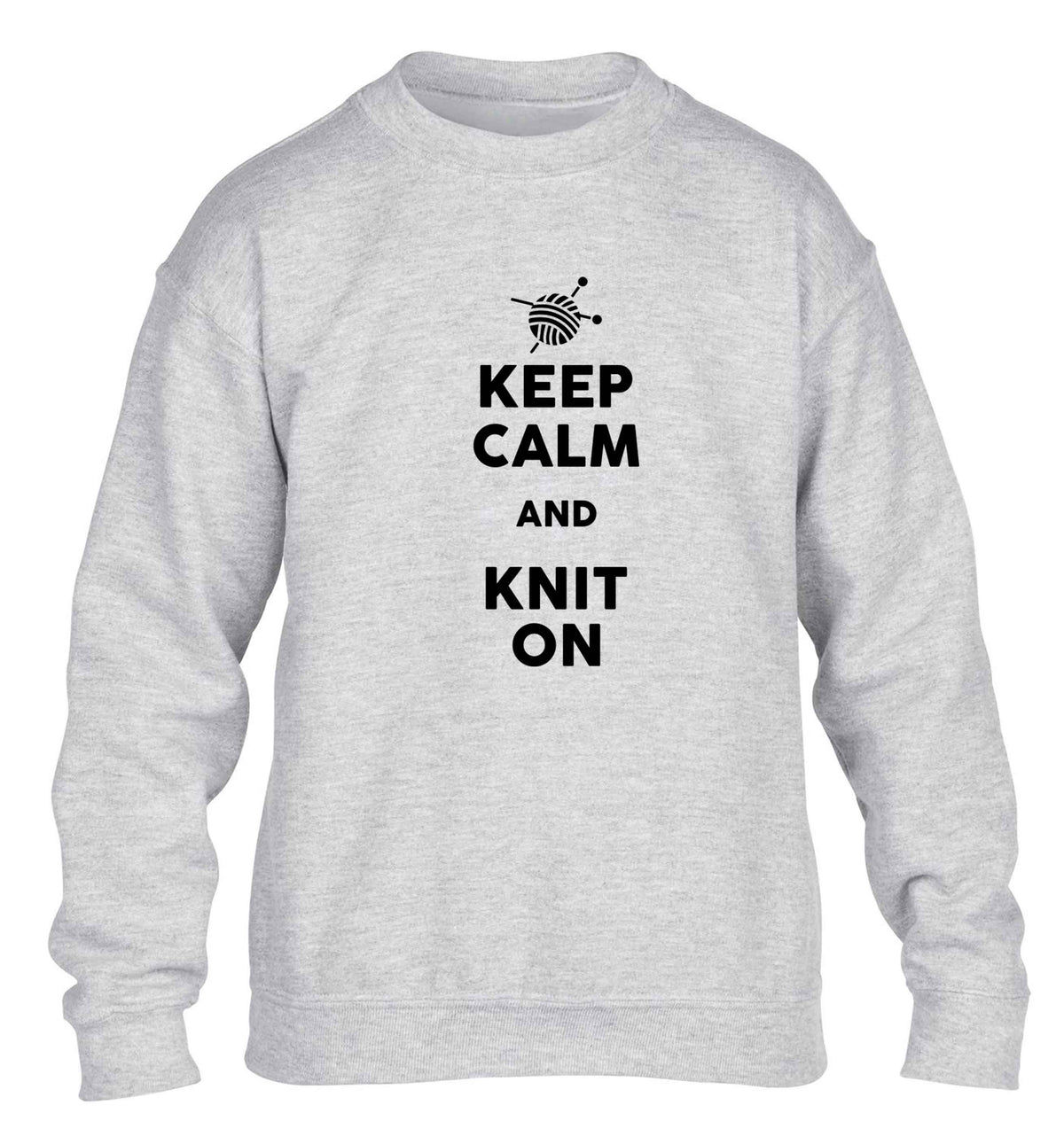 Keep calm and knit on children's grey sweater 12-13 Years