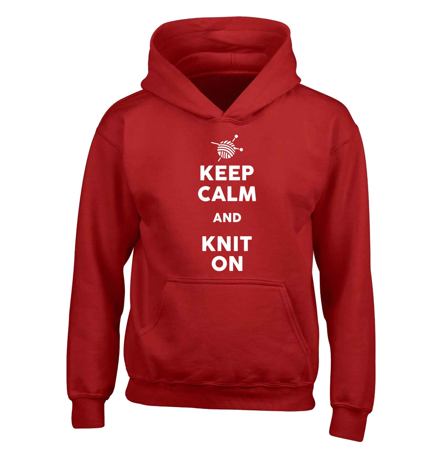 Keep calm and knit on children's red hoodie 12-13 Years
