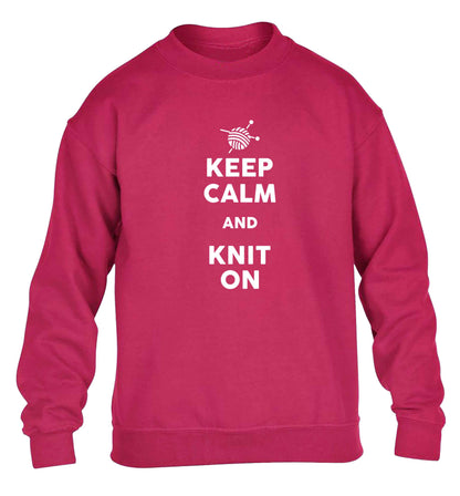 Keep calm and knit on children's pink sweater 12-13 Years
