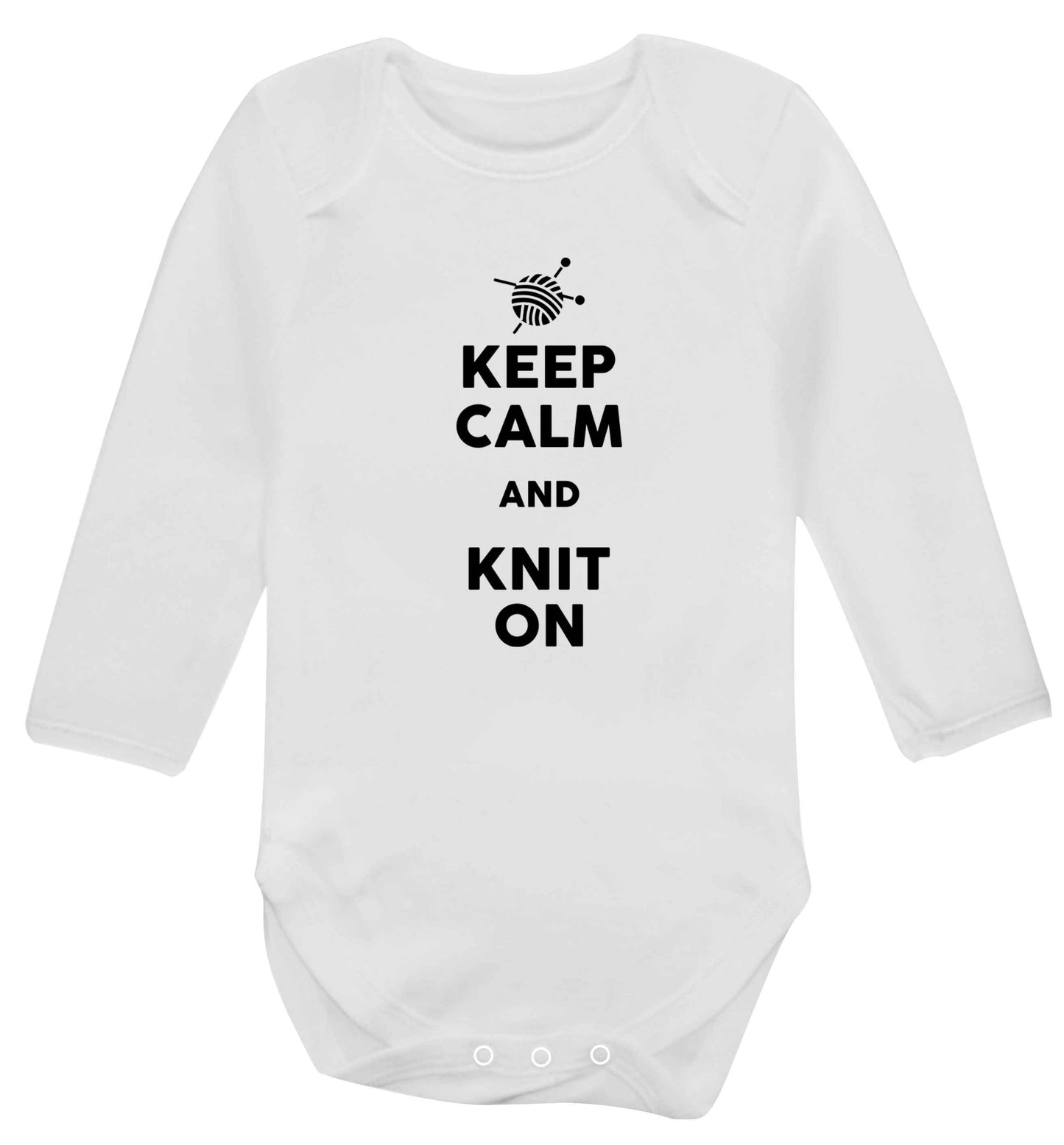 Keep calm and knit on Baby Vest long sleeved white 6-12 months