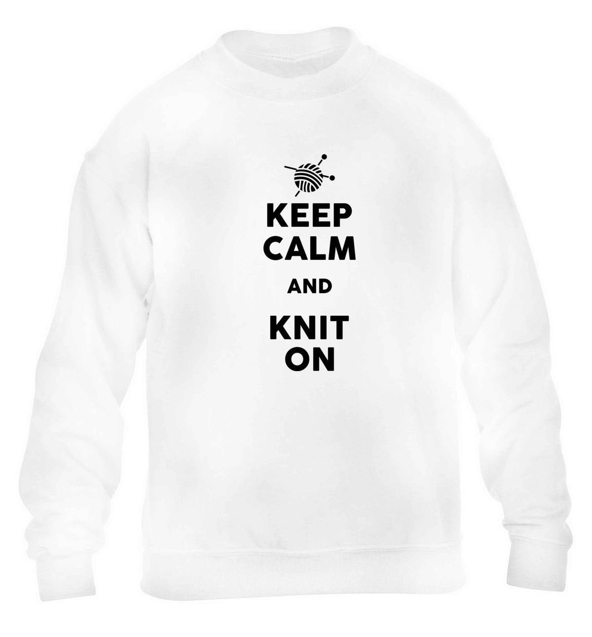Keep calm and knit on children's white sweater 12-13 Years