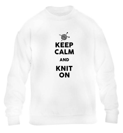 Keep calm and knit on children's white sweater 12-13 Years