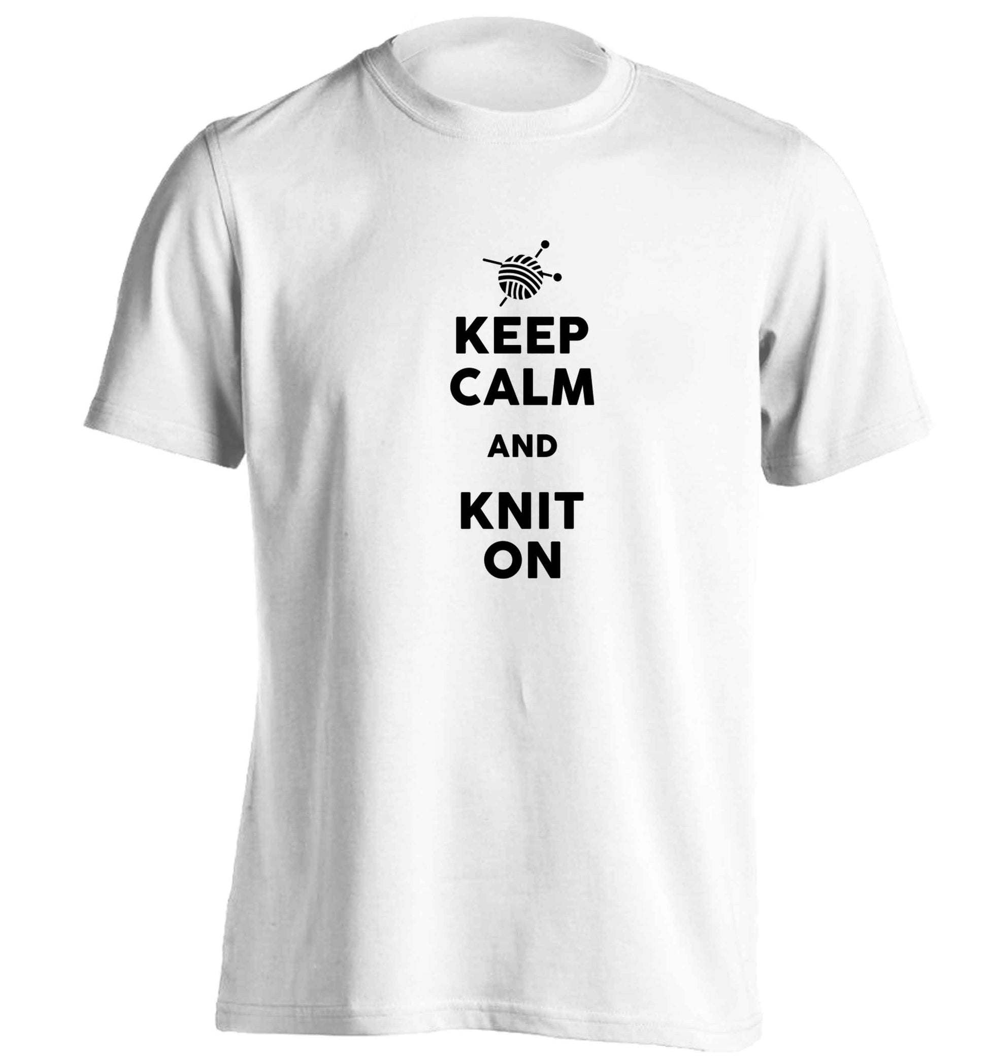 Keep calm and knit on adults unisex white Tshirt 2XL