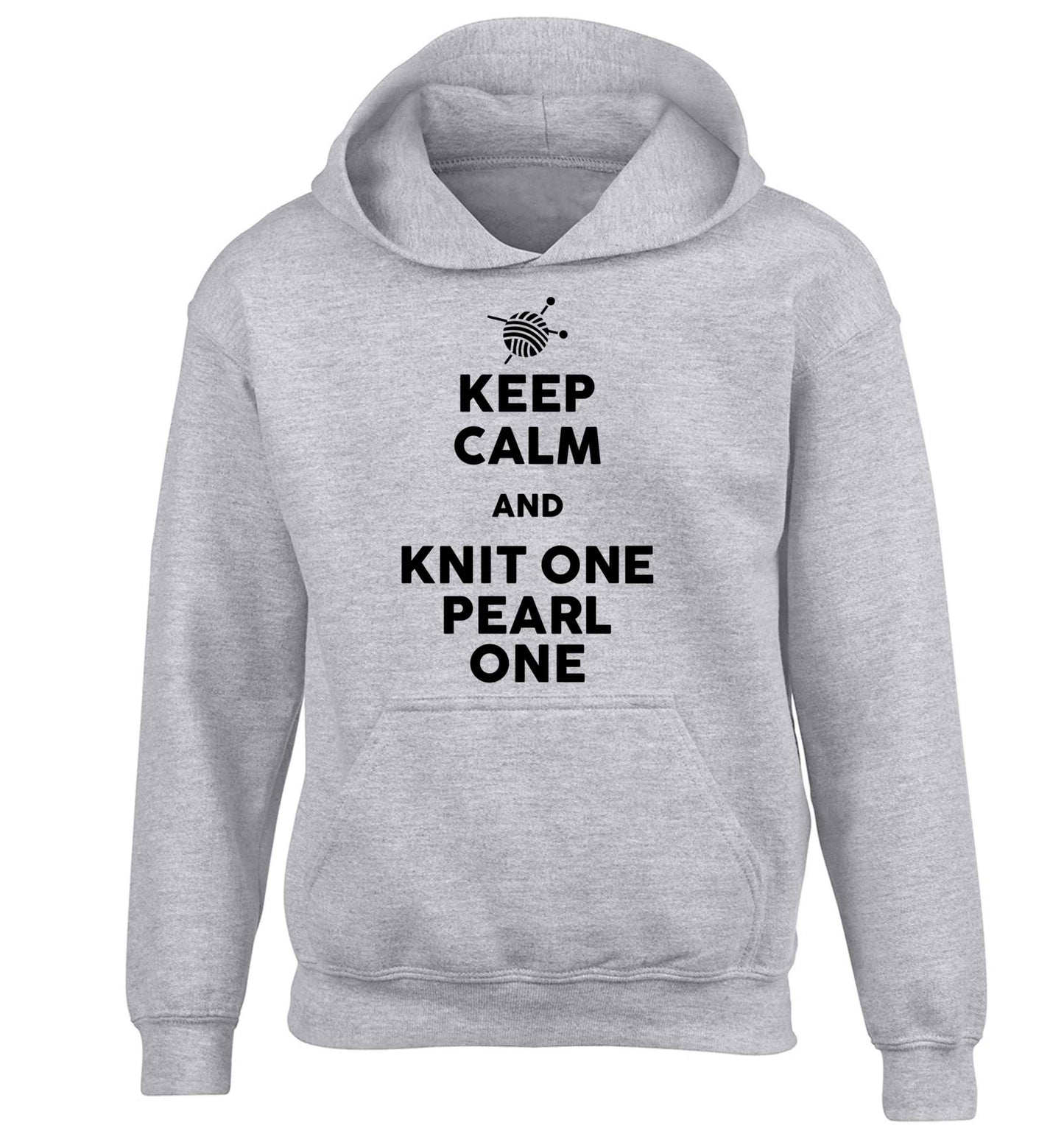 Keep calm and knit one pearl one children's grey hoodie 12-13 Years