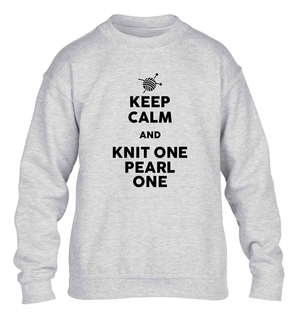 Keep calm and knit one pearl one children's grey sweater 12-13 Years