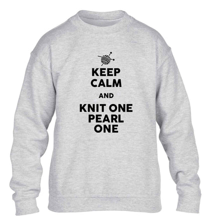 Keep calm and knit one pearl one children's grey sweater 12-13 Years