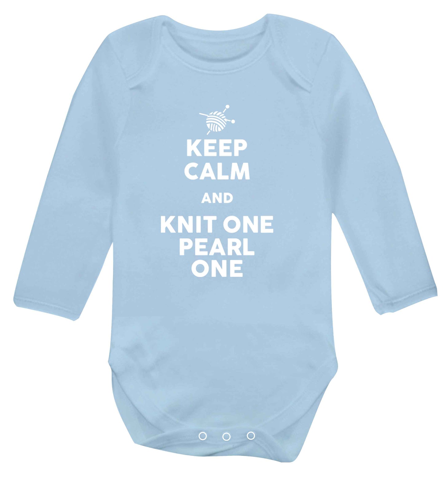 Keep calm and knit one pearl one Baby Vest long sleeved pale blue 6-12 months