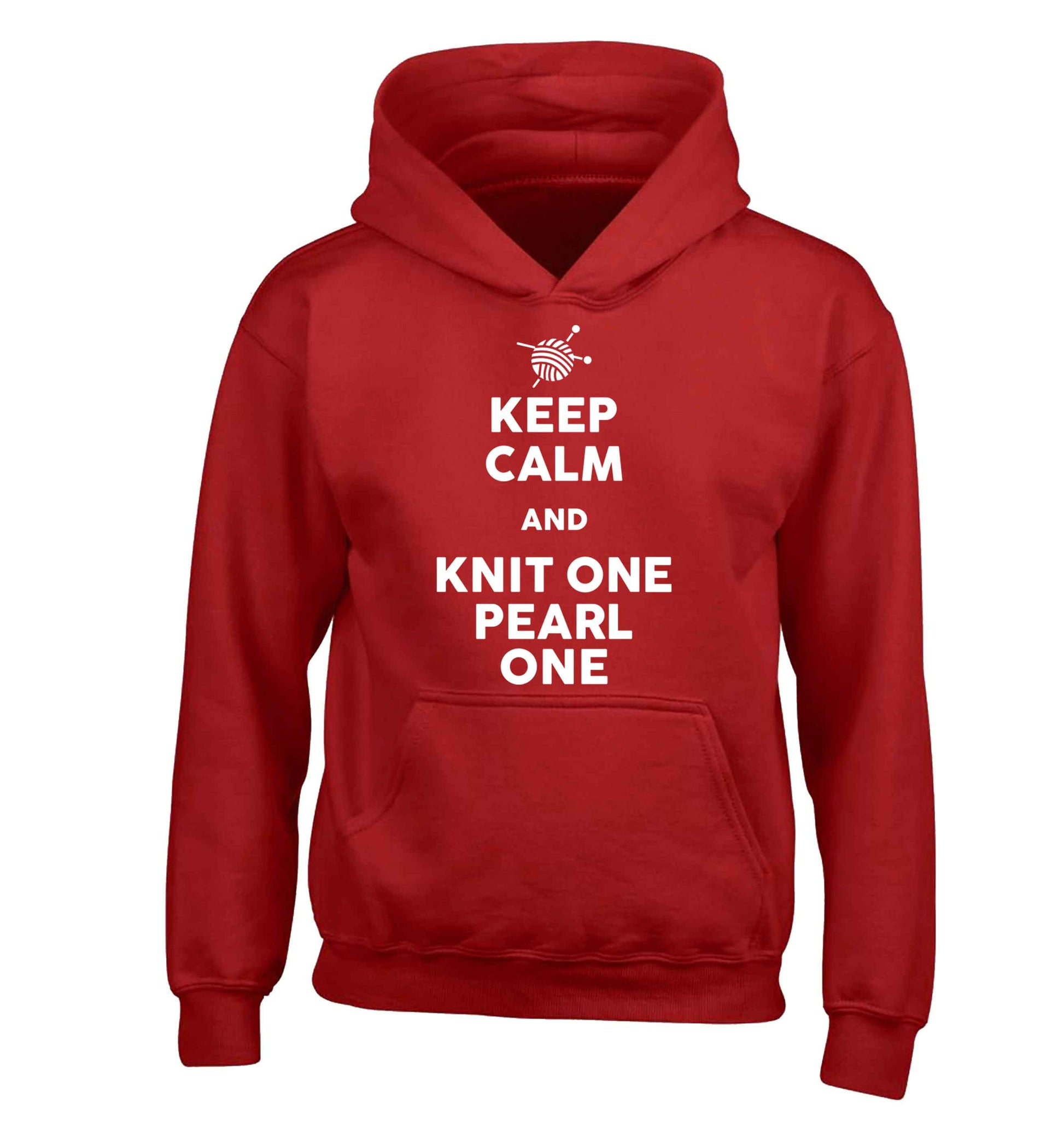 Keep calm and knit one pearl one children's red hoodie 12-13 Years