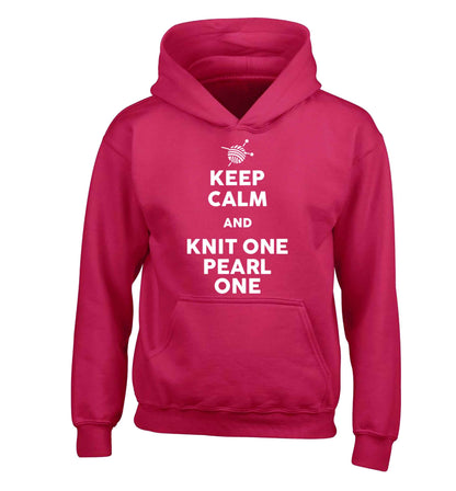 Keep calm and knit one pearl one children's pink hoodie 12-13 Years