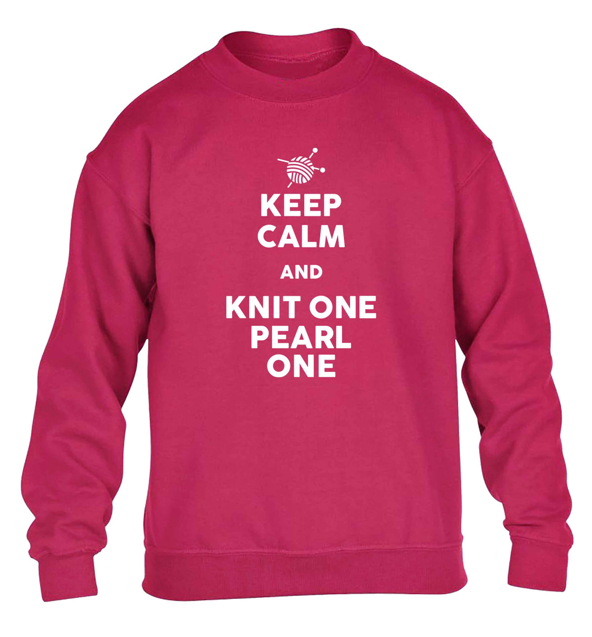 Keep calm and knit one pearl one children's pink sweater 12-13 Years