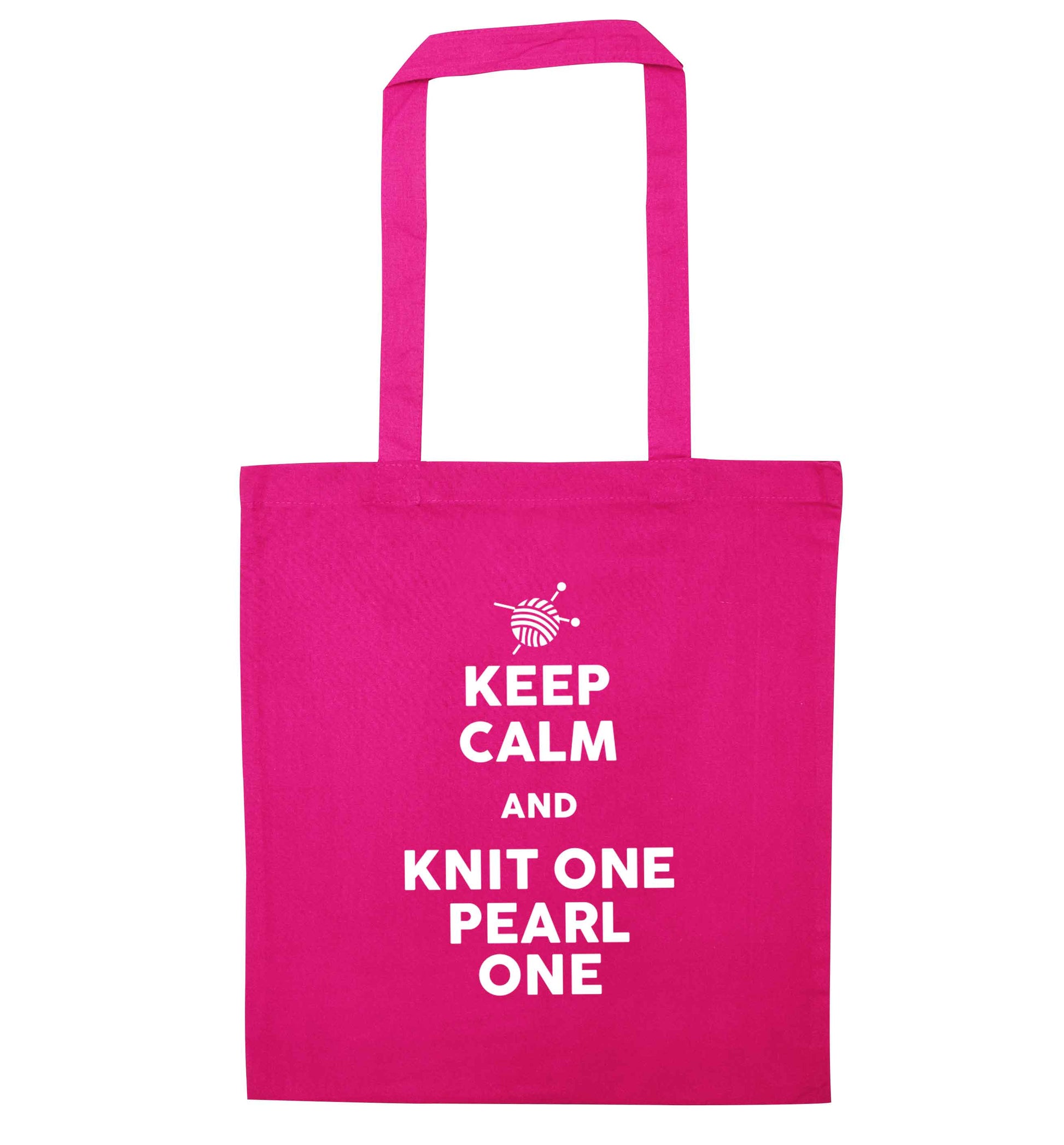 Keep calm and knit one pearl one pink tote bag