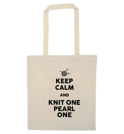 Keep calm and knit one pearl one natural tote bag