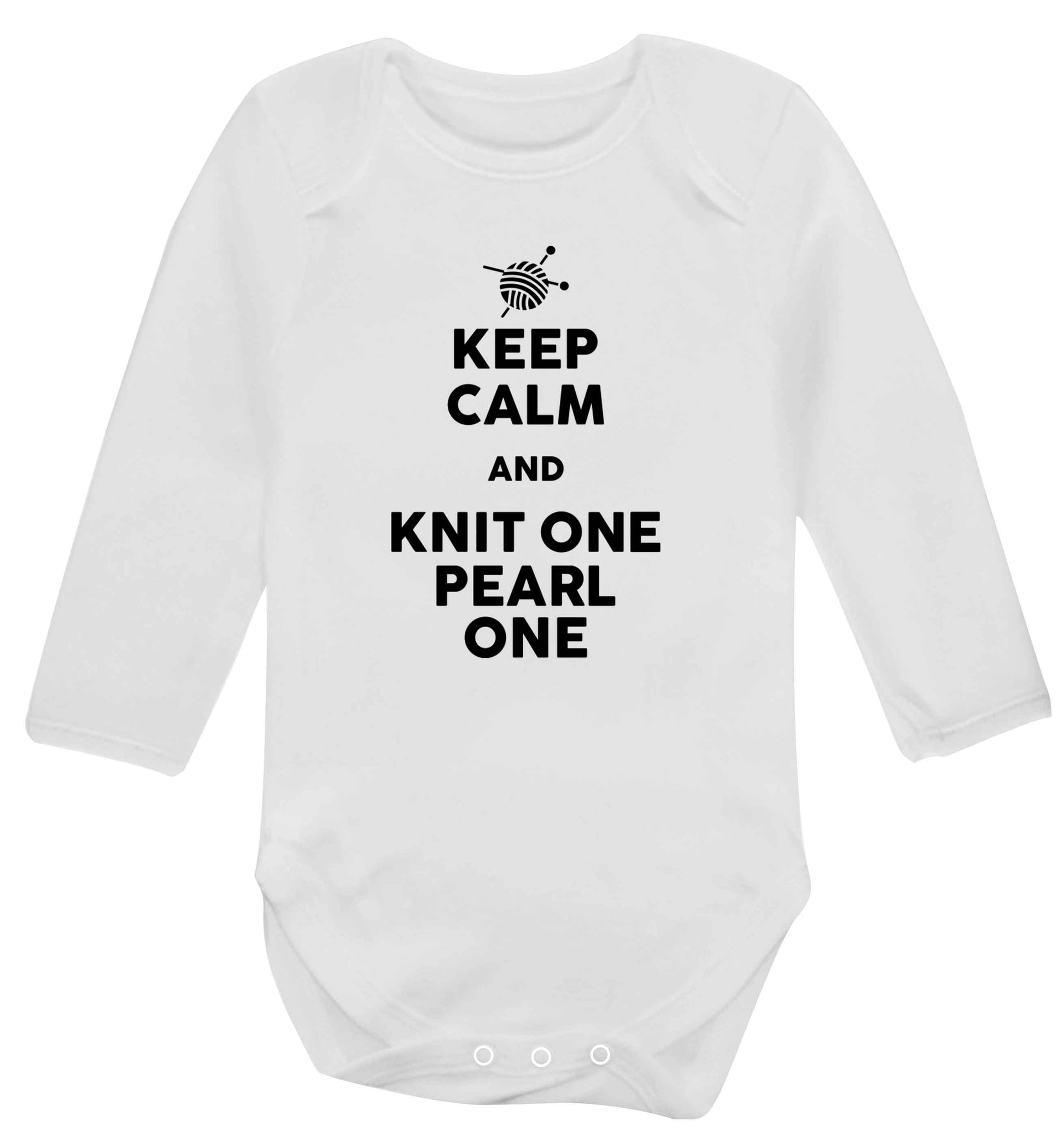 Keep calm and knit one pearl one Baby Vest long sleeved white 6-12 months