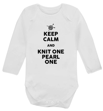 Keep calm and knit one pearl one Baby Vest long sleeved white 6-12 months