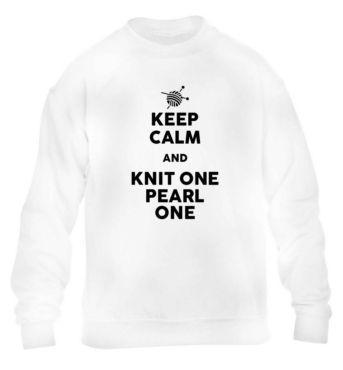 Keep calm and knit one pearl one children's white sweater 12-13 Years