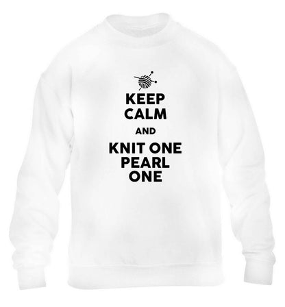 Keep calm and knit one pearl one children's white sweater 12-13 Years