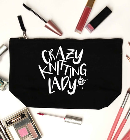 Crazy knitting lady black makeup bag