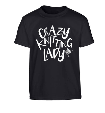 Crazy knitting lady Children's black Tshirt 12-13 Years