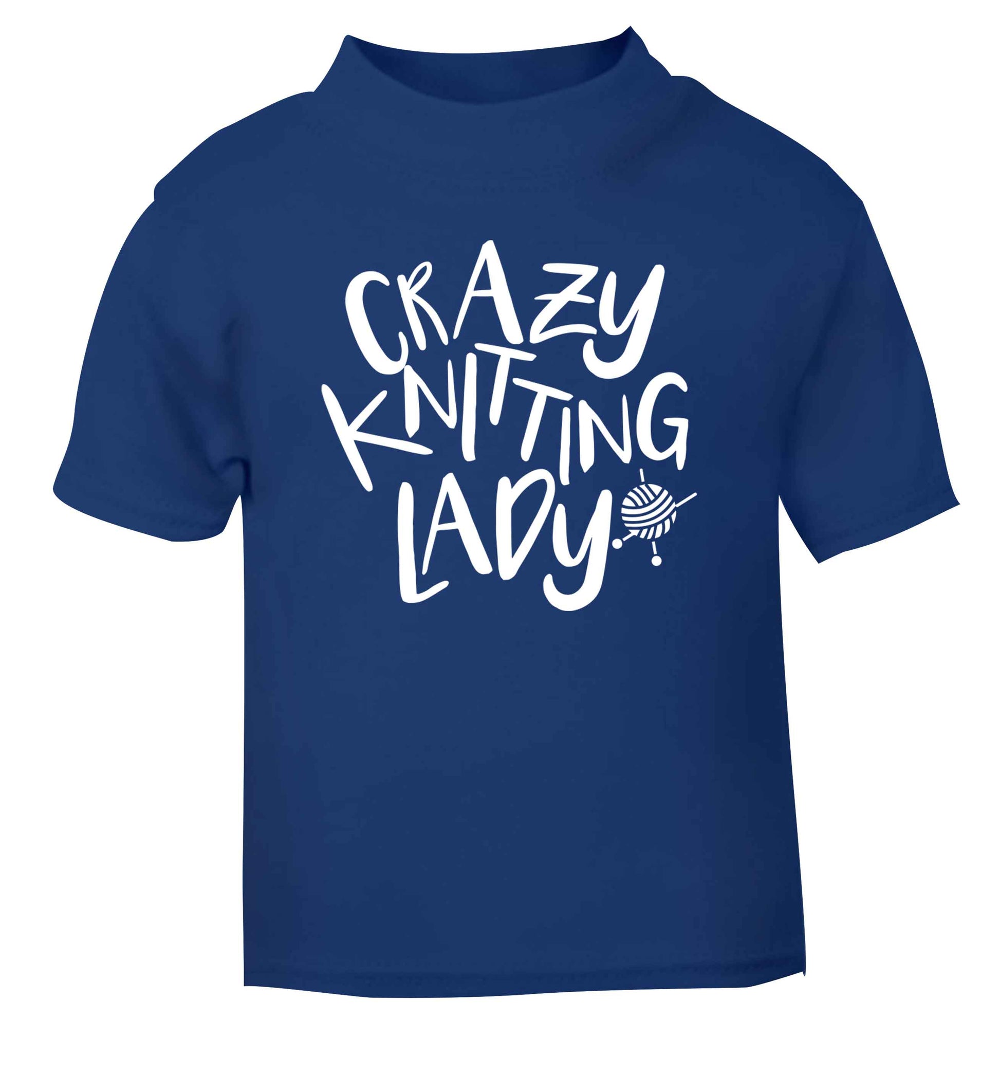 Crazy knitting lady blue Baby Toddler Tshirt 2 Years