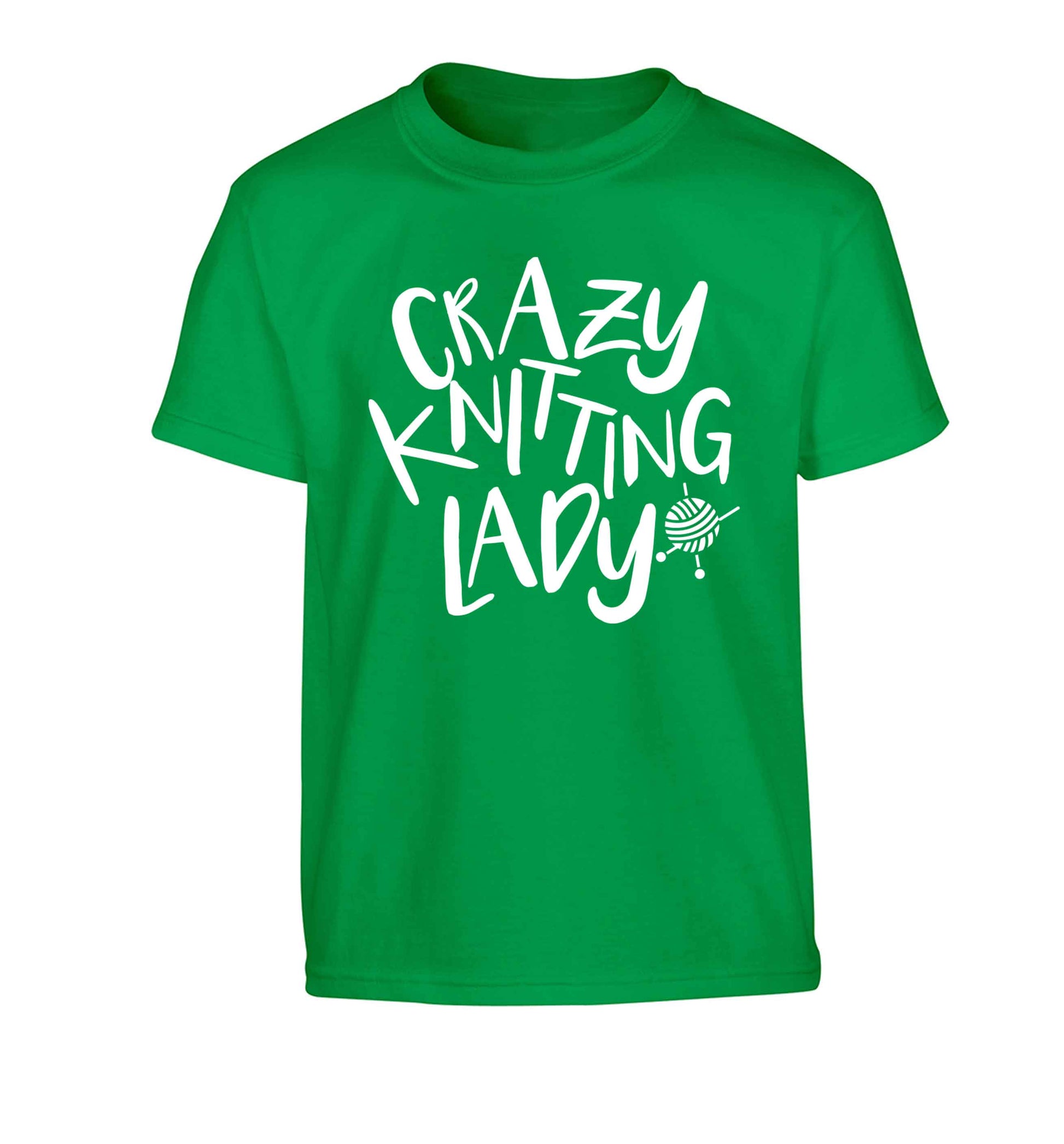 Crazy knitting lady Children's green Tshirt 12-13 Years