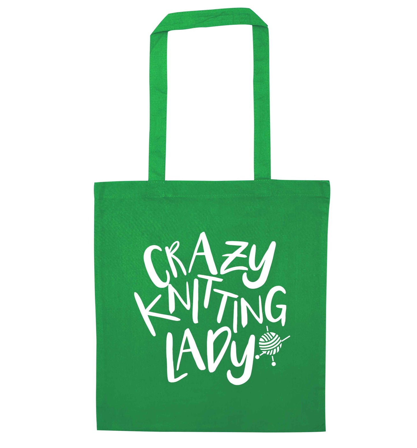Crazy knitting lady green tote bag