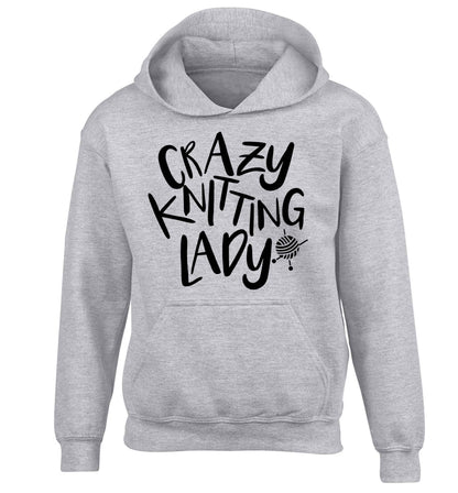 Crazy knitting lady children's grey hoodie 12-13 Years
