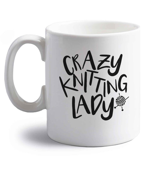 Crazy knitting lady right handed white ceramic mug 