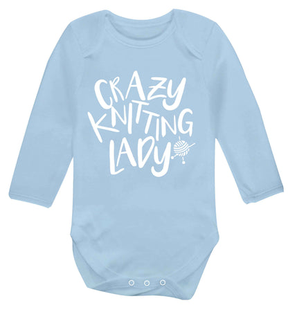 Crazy knitting lady Baby Vest long sleeved pale blue 6-12 months